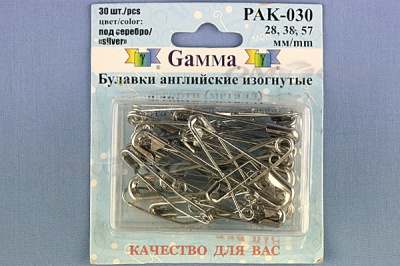Булавки английские РАК-030 изогнутые, ассорти в блистере 30 шт.  - купить в Прокопьевске. Цена: 249.83 руб.