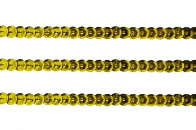 Пайетки "ОмТекс" на нитях, SILVER-BASE, 6 мм С / упак.73+/-1м, цв. А-1 - т.золото - купить в Прокопьевске. Цена: 468.37 руб.
