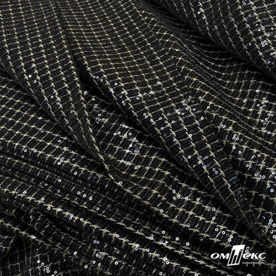 Ткань костюмная с пайетками, 100%полиэстр, 460+/-10 гр/м2, 150см #309 - цв. чёрный - купить в Прокопьевске. Цена 1 203.93 руб.