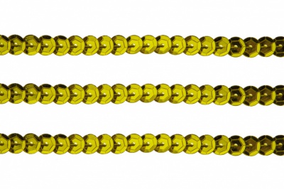 Пайетки "ОмТекс" на нитях, SILVER-BASE, 6 мм С / упак.73+/-1м, цв. 7 - св.золото - купить в Прокопьевске. Цена: 468.37 руб.