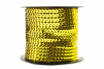 Пайетки "ОмТекс" на нитях, SILVER-BASE, 6 мм С / упак.73+/-1м, цв. А-1 - т.золото - купить в Прокопьевске. Цена: 468.37 руб.