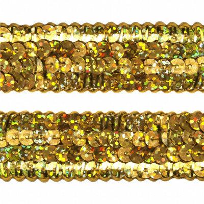 Тесьма с пайетками D16, шир. 20 мм/уп. 25+/-1 м, цвет золото - купить в Прокопьевске. Цена: 786.13 руб.